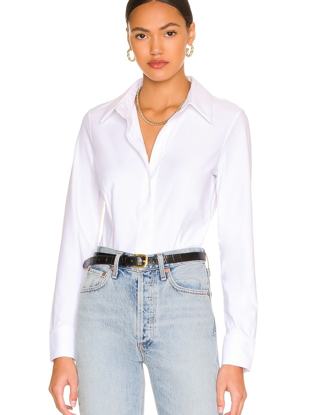 Commando Classic Button Down Bodysuit in White Sz XL